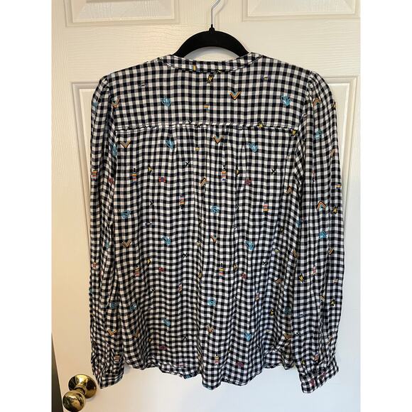 Urban Outfitters Pilcro Womens Small Button Up Gingham Black White Embroidered - Picture 2 of 11